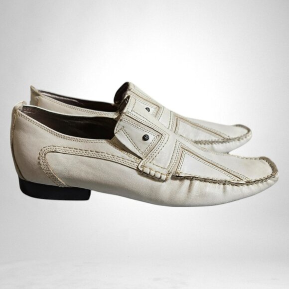 Lounge by Mark Nason Size 9.5 Men's Vintage Leather Loafers Off White - Picture 3 of 11